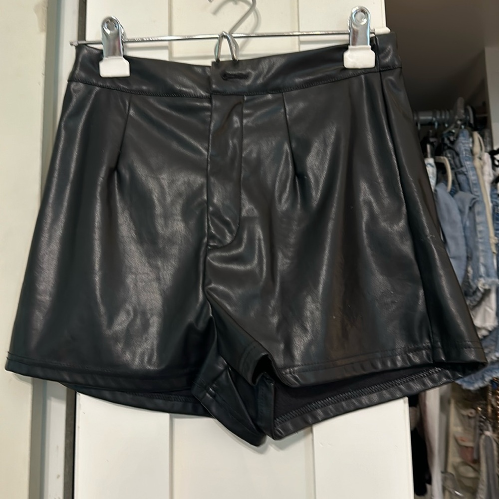 Black high waisted leather shorts